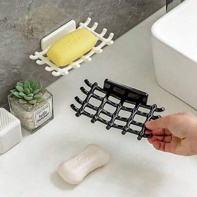 Grid Wall Mounted Soap Dish Holder, Shower Room & Bathroom Drainage Shelf, Door Back Storage Hanger, Suitable For Hanging Towel, Bath Ball, Brush, Headwear, Necklace