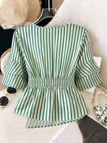 SHEIN Franclia Camisa casual/de oficina para mujer con diseño de dobladillo asimétrico, primavera/verano - Verde - Ver 2