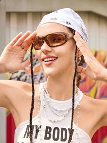 1pc Y2K Wraparound Fashion Fashion Glasses, Millennium Futuristic Style, European & American Style Glasses, Integrated Personalized Eyewear - Mocha Brown - View 3