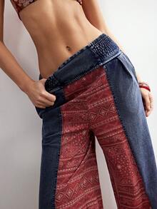 Bohemela Women's Casual Knit Patchwork Loose Pants - Multicolor - View 5