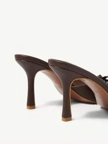 SHEIN X Belle Mariano CUCCOO CHICEST Women's Brown Pu Open Toe Mules With Stiletto Heels Vacation Shoes Summer Elegant Sandals Spring Shoes Spring Break Easter Prom Heels For Christmas Elegant Shoes Wedding Shoes - Brown - View 6