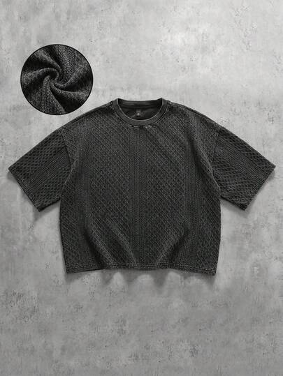 ROMWE MEN 男士水洗复古提花宽松短袖T恤，复古街头风