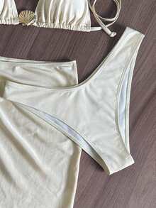 Swim Vcay Solid Color Backless Tie Design, Shell Decor, Sweet & Elegant Women's Swimwear Set - Apricot - View 8