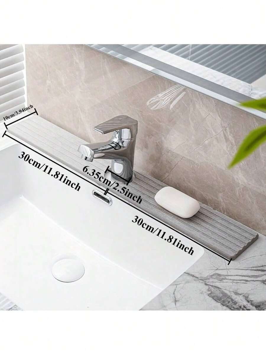 1PC Kitchen Faucet Mat, Diatomite Water Absorbing Splash Guard For Sink, Quick-Drying Non-Slip Stone Tray With Sandpaper, For Kitchen Bathroom Laundry - Multicolor - View 1