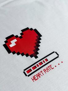 SHEIN Cotton Line Casual Women Herat Rate Pattern Round Neck Short Sleeve Top And Long Length Bottom 2Pcs Set - Pink - View 6