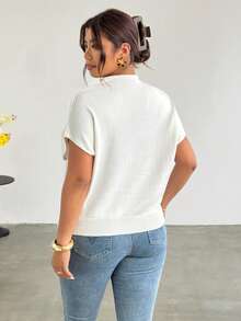Firerie Plus Size Women Solid Color Batwing Short Sleeve Casual Knit Top Fall/Winter - White - View 2