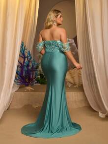 Glamrae Đầm dạ hội cỡ lớn sang trọng, thanh lịch màu xanh lá cây, thêu sequin, phối nhiều mảnh vải, chất liệu satin co giãn, cổ bất đối xứng, xếp ly, dáng đuôi cá, thích hợp cho tiệc tối, dạ hội, đám cưới, lễ hội âm nhạc, các dịp trang trọng (Thiết kế đính kết cầu kỳ). - màu xanh lá - Xem 5
