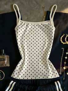 Glimmora Camiseta de tirantes de lunares de estilo casual para tallas grandes - Albaricoque - Ver 2