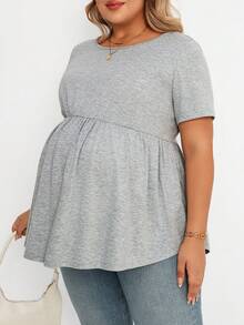 Plussiva Women's Plus Size Maternity Top,Plain Grey Summer Smart Casual Everyday Cotton Short Sleeve Babydoll Tops,Cross Straps Back Nursing Clothes Blouse - Grey - View 6
