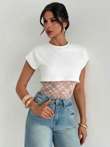 Firerie 夏季女士优雅浪漫约会连体衣，白色蕾丝拼接修身连体衣，休闲度假、海滩、音乐节、派对、聚会服装 - 白色 - 查看 4