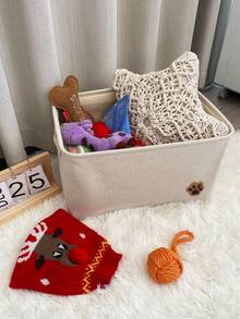 1pc Multifunctional Cartoon Dog Paw Storage Basket, M & L Sizes Available, Suitable For Indoor Home Pet Snack, Toy Storage And Laundry Basket - Beige - View 4
