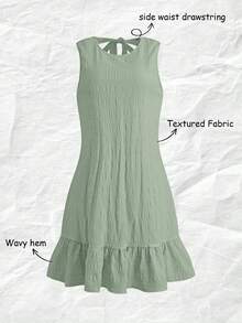 Chiquease Women's Solid Color Round Neck Ruffle Hem Backless Casual Dress - Pastel Green - View 9