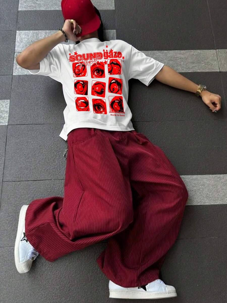 STEELVANCE Men's Casual Eye Print Round Neck Short Sleeve T-Shirt, Summer - White - View 1