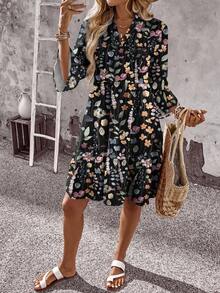 EMERY ROSE Đầm cỡ lớn mùa hè in hoa, tay loe, viền bèo nhún - Nhiều màu - Xem 3