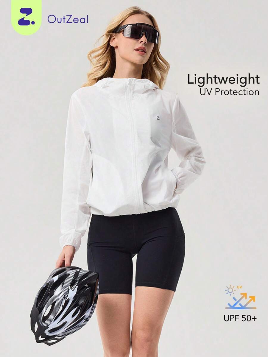 OutZeal Women Outdoor Jacket White Daily Casual Lightweight Hooded Zip Up Tops - White - View 1
