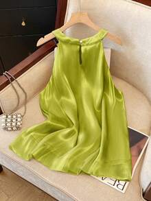 GlowEve CURVE Plus Size Woven Butterfly Decor Elegant Romantic Blouse, Suitable For Date, Vacation, Casual Outdoor, Sunny Beach Butterfly - Olive Green - View 2