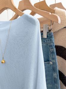 GlowEve Women's Casual Loose Vacation Style White Shawl Poncho Sweater, Suitable For Spring/Summer - Baby Blue - View 3