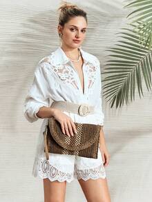 SHECARRY 1个女士波西米亚风草编手拿包，优雅简约，适合春夏海滩度假和海滩派对。 - 卡其色 - 查看 2