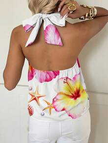 SHEIN EZwear 粉色芙蓉花与贝壳海星印花女士吊带上衣 - 休闲简约度假风，适合春夏海滩、邮轮、波西米亚风、西部风情音乐节、海岛风、复古海滨、浪漫假期、春假、可爱居家服、柔美少女/清新少女风、音乐节、演唱会、婚礼宾客、城市旅行及优雅假日装扮。 - 彩色 - 查看 2