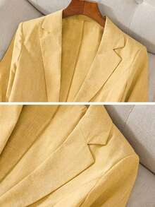 Franclia Yellow Summer 3/4 Sleeve Linen Blazer For Women,Waist Cinching Button Design,Smart Casual Office Work Outfits,High Quality Business Formal Suits - Yellow - View 3