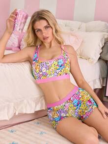 SHEIN X Care Bears 女士卡通印花吊带背心和短裤内衣套装 - 粉色 - 查看 7