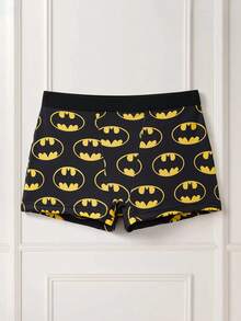 BATMAN X SHEIN 女士卡通印花松紧腰平角内裤 - 黑色 - 查看 1