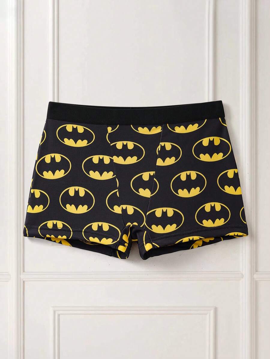 BATMAN X SHEIN 女士卡通印花松紧腰平角内裤 - 黑色 - 查看 1