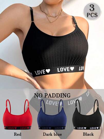 Bộ 3 món đồ lót nữ thoải mái in chữ tiếng Anh.