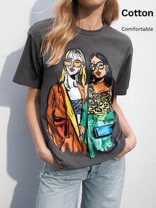 Maija 2026春夏女式卡通印花圆领夏季T恤，圣帕特里克节复活节派对上衣，假日海滩度假夏季外出毕业典礼 - 灰色 - 查看 3