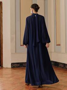 Anewsta Vestido largo para mujer, bata bordada estilo de Oriente Medio, vestido para el Día de la Madre - Azul Marino - Ver 2
