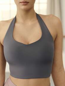 Nöista Top activo con cuello halter en forma de V 035 - Azul - Ver 6