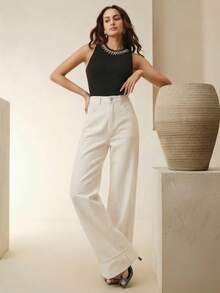Women's New Fashion Party Classic Pocket Straight-Leg Jeans - Beige - View 7