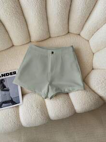 Airaco Quần short nữ màu trơn, kiểu dáng thường ngày, đa năng cho mùa hè đi làm. - màu xanh lá - Xem 3