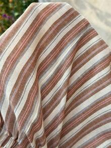 SHEIN 2pcs Maternity Striped Single-Breasted Vest And Adjustable Waist Shorts Casual Set - Khaki - View 7