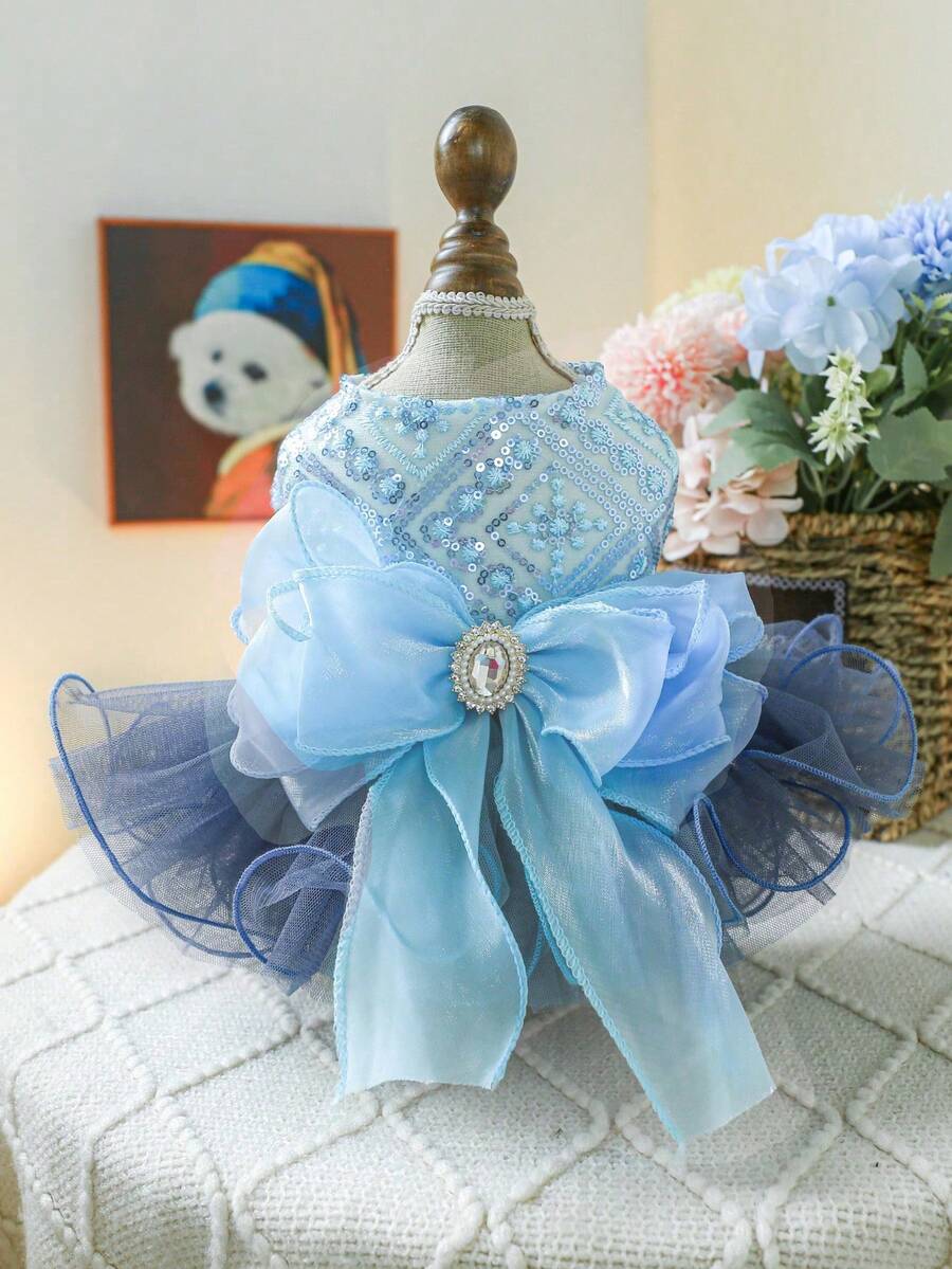 1PC Pet Dress, Blue Galaxy Wedding Gown For Dogs & Cats - Blue - View 1