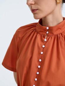 Aalyst 2 pezzi Set top a maniche corte con colletto arricciato e vita con laccio + pantaloni lunghi, adatto per appuntamenti, tè pomeridiano, laurea, pendolarismo - Arancione - Visualizzare 5