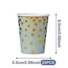 Bộ đĩa, khăn ăn và cốc dùng một lần màu xanh lá cây chấm bi vàng hình cánh hoa, phục vụ 20 người. Bộ đồ dùng tiệc dùng một lần này (bao gồm đĩa, khăn ăn và cốc) rất phù hợp cho các bữa tiệc sinh nhật, đám cưới và dã ngoại gia đình. - Xem 7