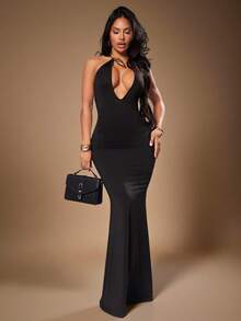 Radiana 女士春夏时尚休闲性感优雅简约设计金属花朵颈链纯色修身美人鱼长裙，适合宴会、盛宴、晚宴、舞会、都市、性感办公室女郎、邮轮装、复古、节日、音乐会、嘉年华、郊游、层次丰富、假日、约会之夜、聚会、生日、单身派对、鸡尾酒会、正式活动、端庄、时尚、夜店、可爱、休闲、外出等场合。 - 黑色 - 查看 6