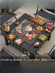 High-End Large Square Barbecue Grill And Fire Pit - Two-In-One Outdoor Heating And Barbecue All-In-One Machine, Suitable For Parties, Garden Parties, Campfire Tea, Foldable Design - Luxury Courtyard Heating Table - Outdoor square grill - View 1