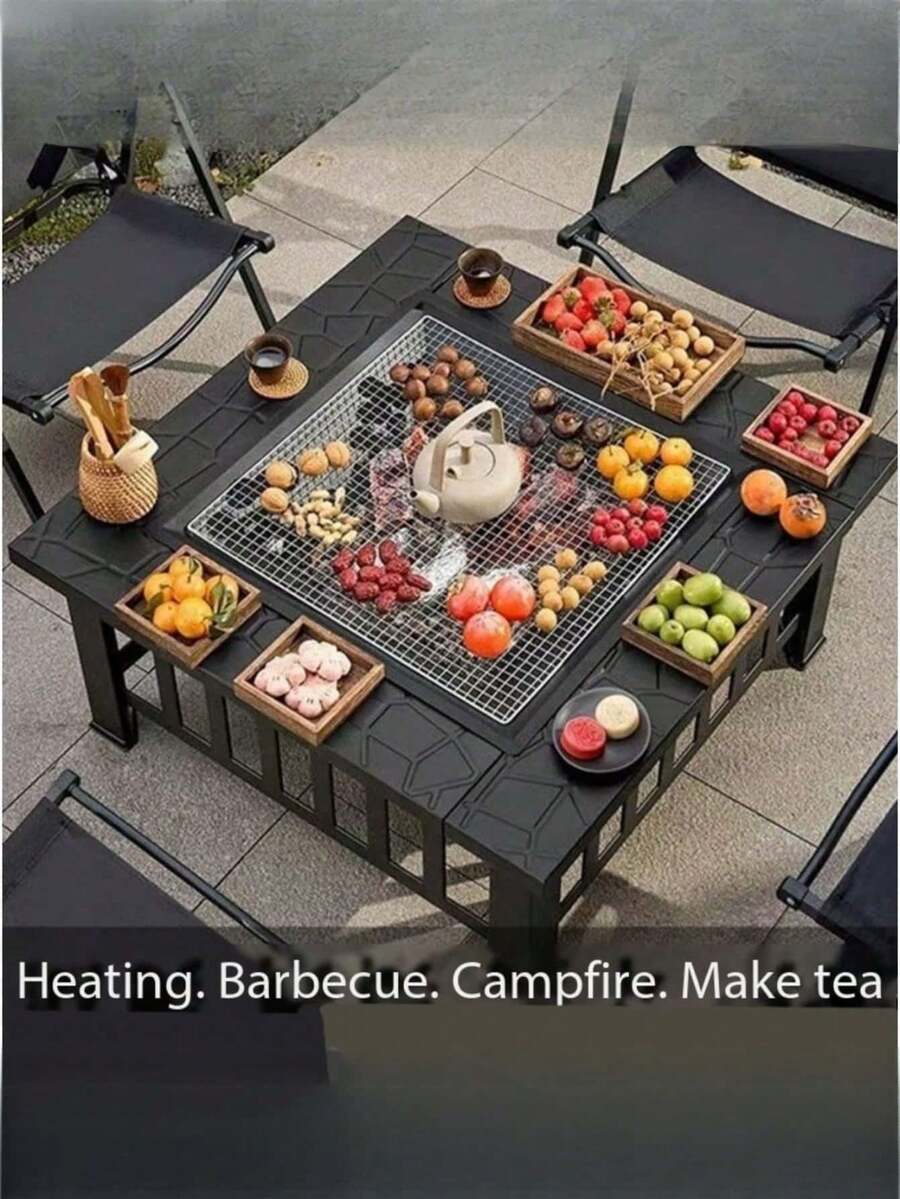 High-End Large Square Barbecue Grill And Fire Pit - Two-In-One Outdoor Heating And Barbecue All-In-One Machine, Suitable For Parties, Garden Parties, Campfire Tea, Foldable Design - Luxury Courtyard Heating Table - Outdoor square grill - View 1