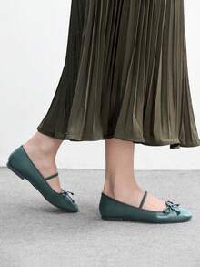 CUCCOO BIZCHIC Giày lười nữ đế bằng màu trơn, kiểu dáng thường ngày, có nơ trang trí, thích hợp cho dịp Giáng sinh. - Màu xanh lá cây đậm - Xem 6