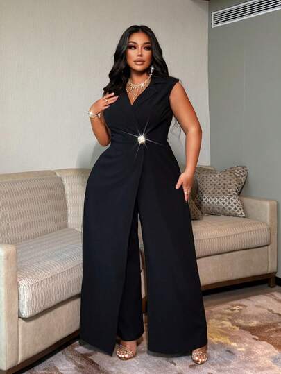 NU&NOW 大码无袖金属装饰优雅商务连体裤