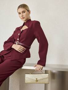 MOTF PREMIUM WOMEN'S FASHION MINIMALIST CROCODILE EMBOSSED SQUARE TOP HANDLE BAG - Gold - View 10