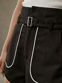 MOTF PREMIUM WOMEN'S CONTRASTS PIPING SHORTS, NEW SPRING/SUMMER GOLF PASTAL GIRLISIM - Black - View 3