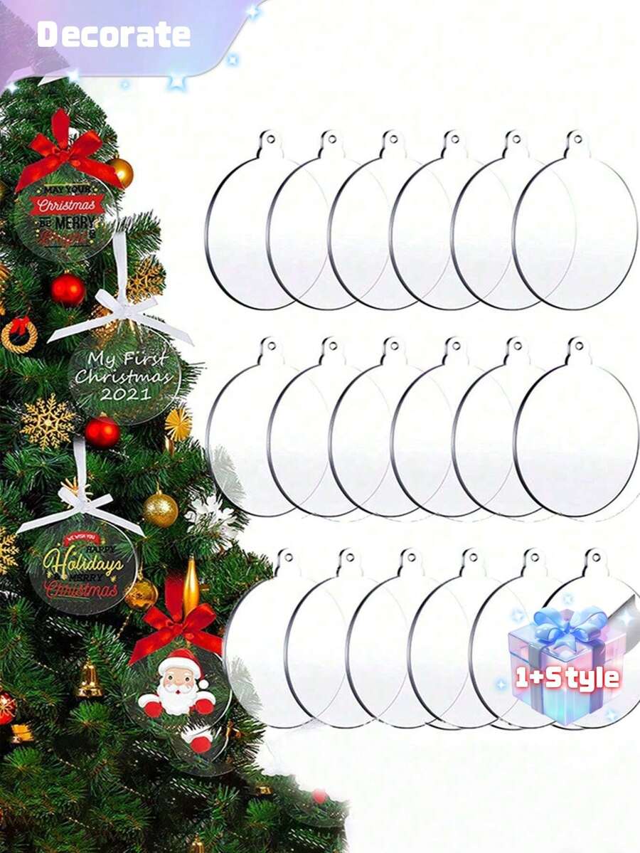 10 buah Ornamen Akrilik Bulat Bening 75mm, Cocok untuk Kerajinan DIY Natal dan Halloween, Dekorasi Gantung Pohon Natal, Natal - Beraneka warna - View 1