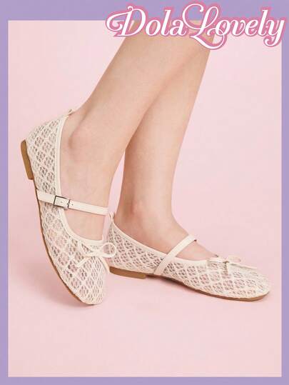 Dola Lovely 1 双女士玛丽珍平底鞋，粉色蝴蝶结和水钻装饰，浅口鞋面，舒适百搭，适合休闲穿着