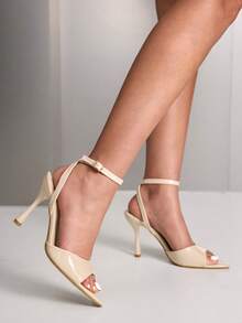 CUCCOO SZL Sandalias de mujer con punta puntiaguda, tacón alto y fino, color albaricoque, con tiras en el tobillo y puntera abierta, estilo minimalista, para ir al trabajo y fiestas. - Albaricoque - Ver 5