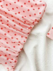 SHEIN Tween Girl Polka Dot Ruched Fitted Tube Top, Versatile For Vacation - Baby Pink - View 3