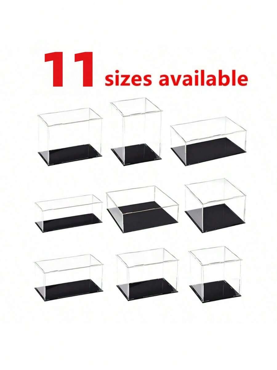 Transparent Acrylic Display Boxes, Available In 11 Sizes, Diy Assembly, Suitable For Displaying Models, Building Blocks, Crafts, And Souvenirs, And Providing Dust Protection. - 5mm Black PVC Base - View 1