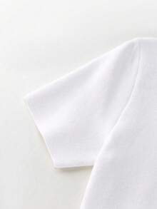 SHEIN Franclia 女士纯色圆领短袖单排扣休闲针织上衣 - 白色 - 查看 4